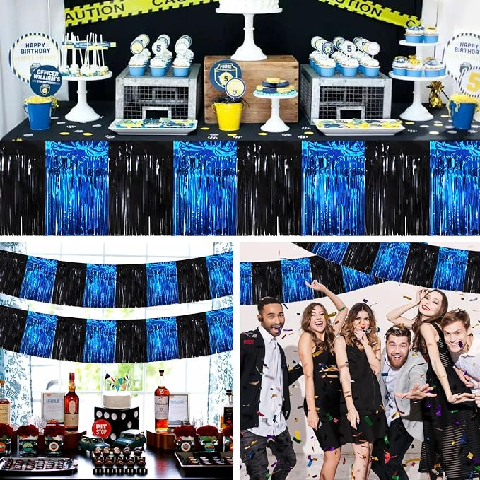 BEISHIDA Black Blue Fringe Garland Banner 30ft Wall Tinsel Foil Streamers | - Image 4