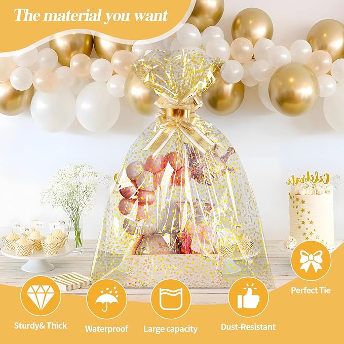 COQOFA 20 Pieces Large Cello/Cellophane Bags, 16x24 Inches Clear Basket Gift - Image 3