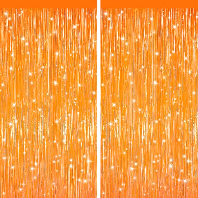 GCB 2Pack Orange Fringe Curtain Party Streamers, Foil Fringe Backdrop Curtains by GCBPartyDecorations