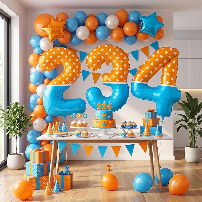 40 Inch Orange Blue Number 2 Balloon, Bow Tie Glasses Design - Image 7
