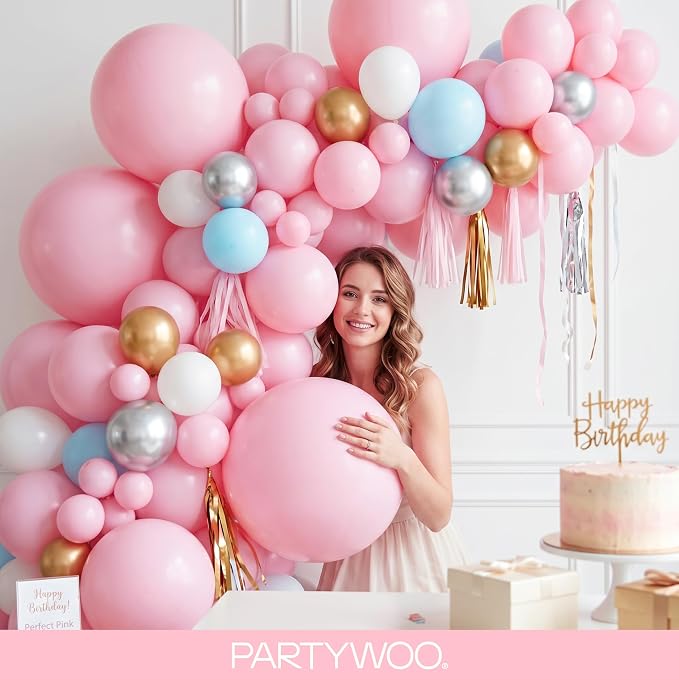 PartyWoo Baby Pink Balloons 123pcs Pastel Pale Light Pink Color | 18 12 10 5 - Image 9