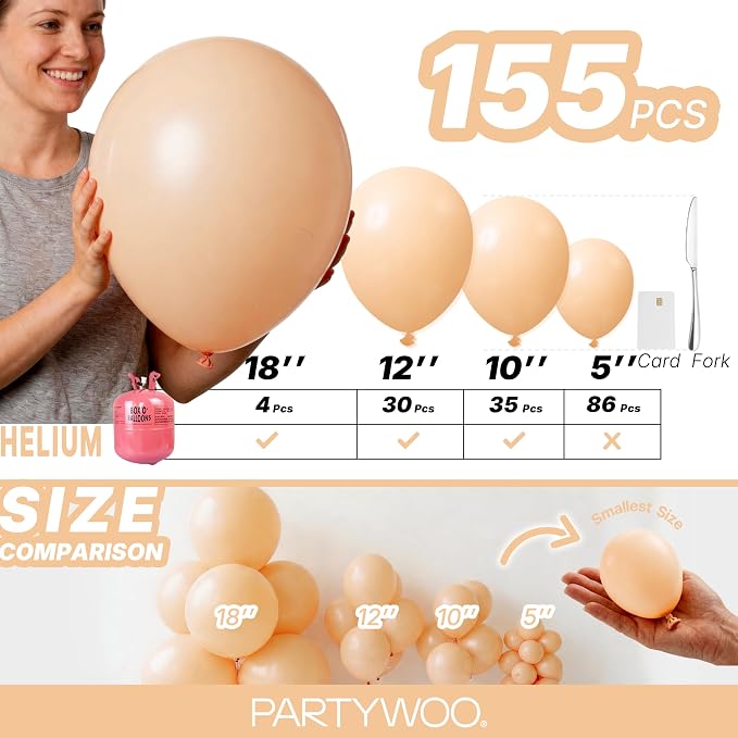 PartyWoo Nude Balloons 155pcs Apricot Boho Fall Color 18 12 10 5 Inch | 18 12 - Image 6