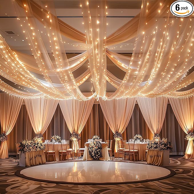 6 Panels Champagne Ceiling Drapes by Shillance