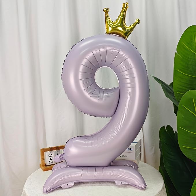 Standing Purple Crown Number 9 Balloon 40In Pastel Purple Crown 9 Balloon | - Image 3