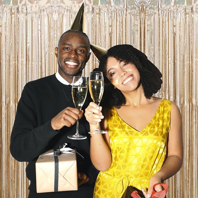 10 Pack Sparkle Champagne Foil Curtain Backdrop 3.2ft x 9.8ft Metallic Tinsel - Image 7