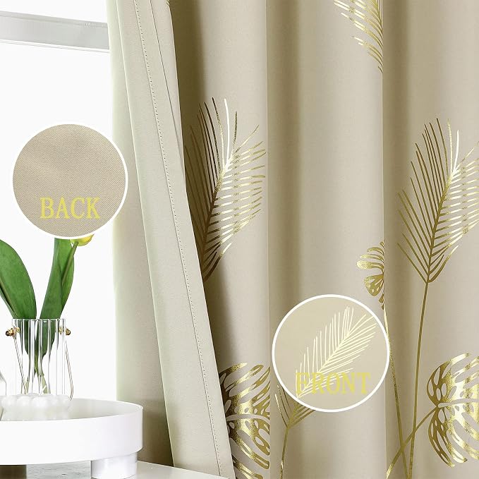 Window Curtains 96 Inch Extra Long Blackout Curtains Palm Tree and Wheat - Image 3