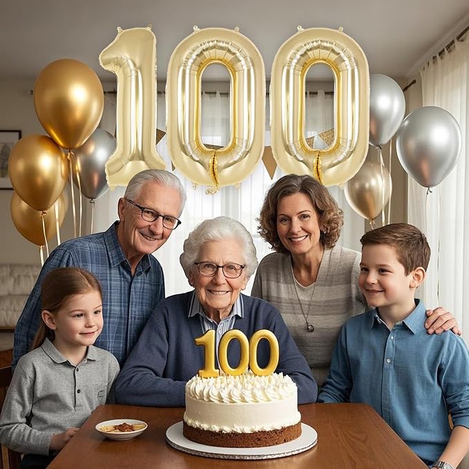 Champagne Gold Number 100 Balloon, 40 Inch Foil Number Balloons, 100th Birthday - Image 6