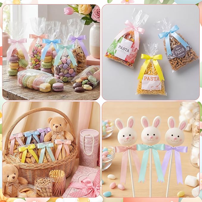 Riceshoot Pastel 24 Pcs Satin Ribbon Bows 5x7'' Self Adhesive Stick on Premade - Image 5