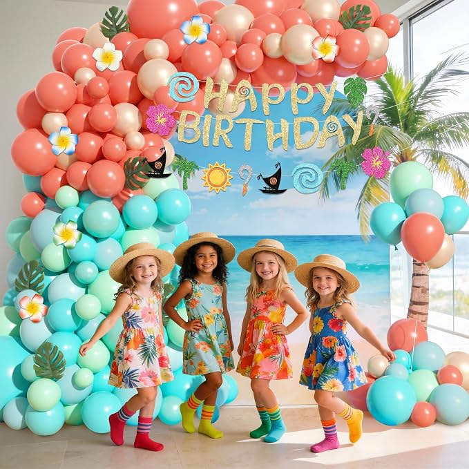 165Pcs Tropical Balloons Summer Birthday Party Decorations | Coral Pearl Rose - Image 4