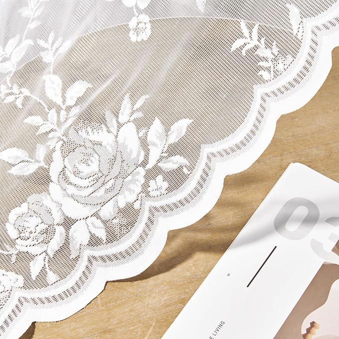 SEEKRIGHT White Lace Curtains 45 Inch Length Victorian Floral Sheer Curtains - Image 5