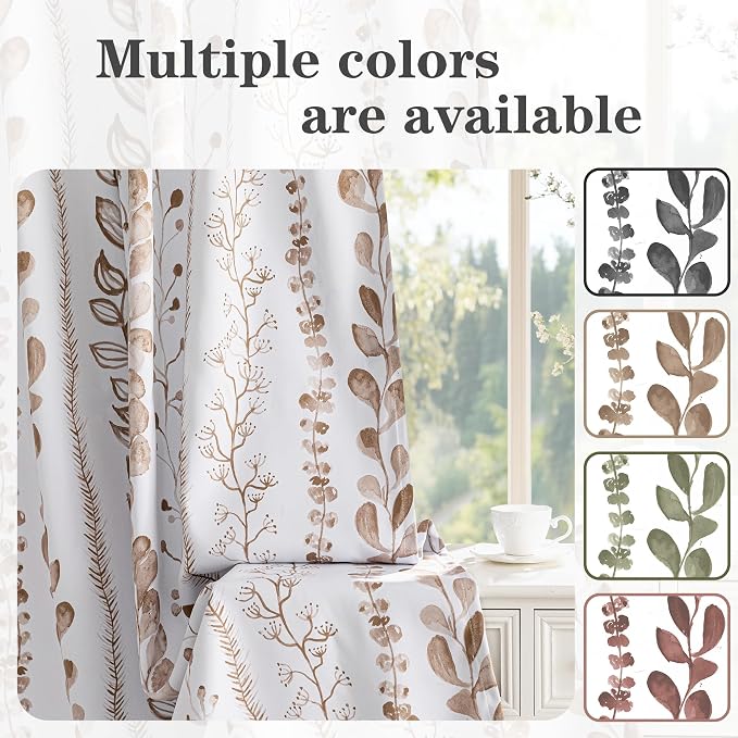 Blackout Curtains 63 Inches Long Leaves Patterned Farmhouse Thermal Insulated - Image 3