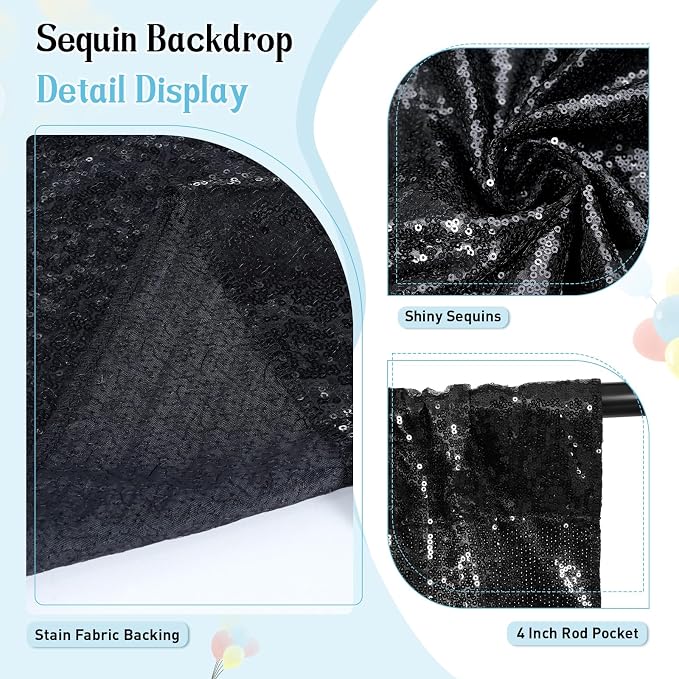 SquarePie 6x6ft Black Sequin Backdrop, High Density Non-Transparent Glitter - Image 6