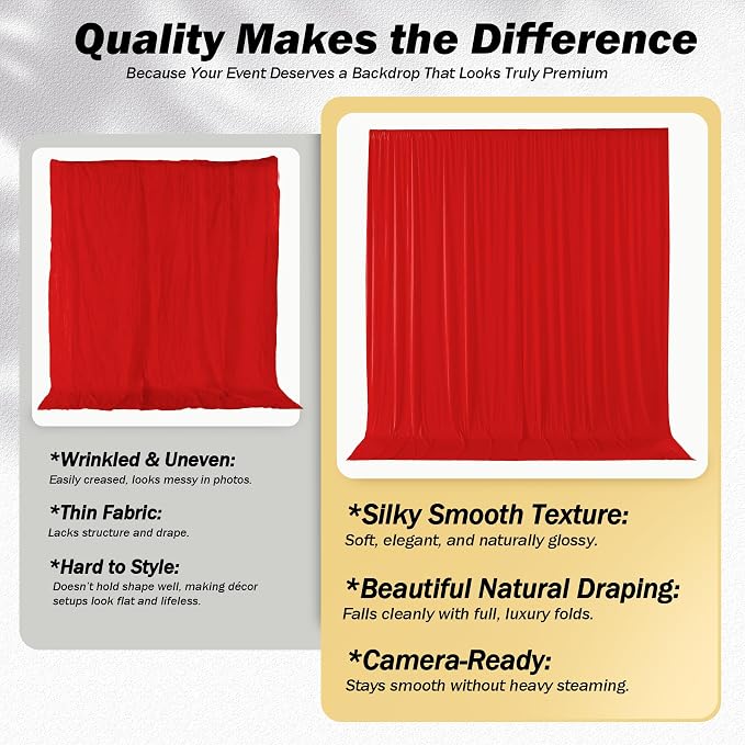 50ft×12ft Red Backdrop Curtain for Wedding Parties, 10 Panels Wrinkle Free - Image 3