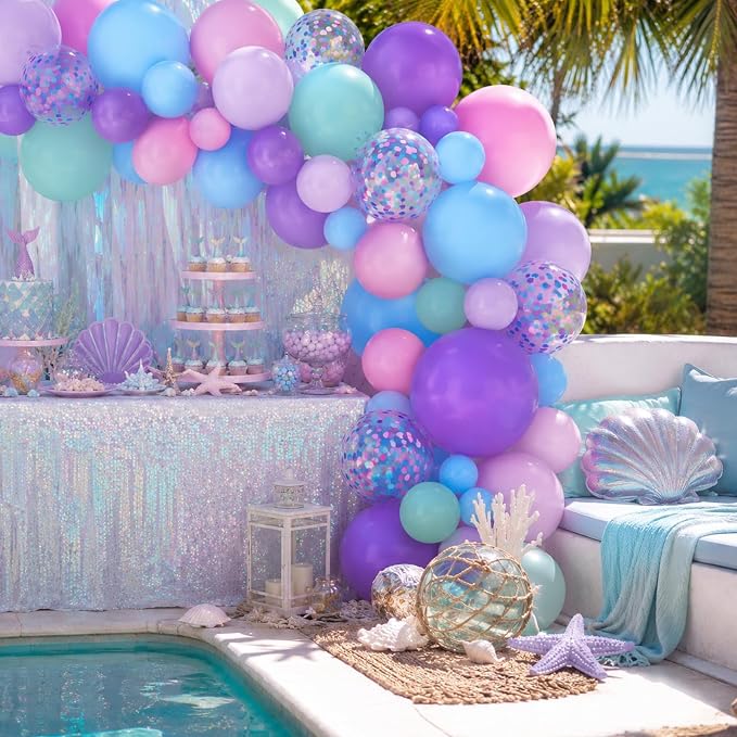 Mermaid Balloons, Sea Balloons 50Pcs 12Inch Iridescent Pink Purple Blue Teal - Image 6