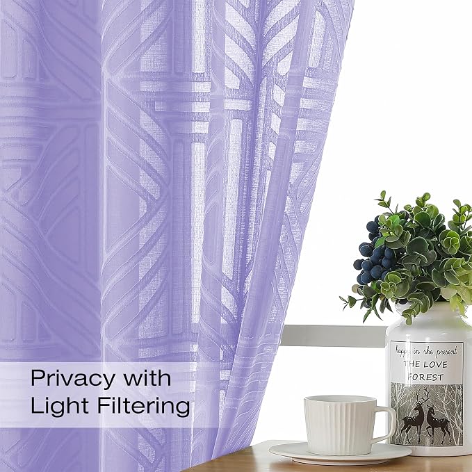 Simplebrand Lavender Semi Sheer Curtains 96 Inches Long 2 Panels, Light - Image 2