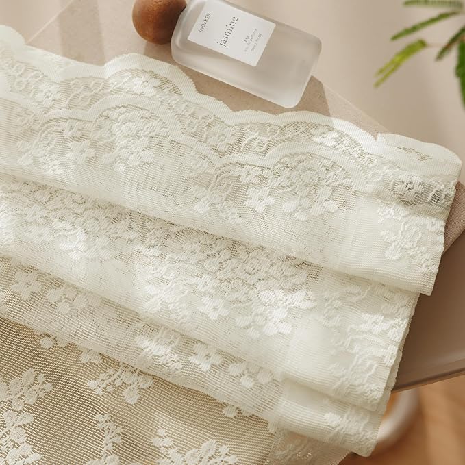 Anmao Vintage Lace Kitchen Curtains 18 Inches Long 2 Panels, Romantic Semi - Image 7