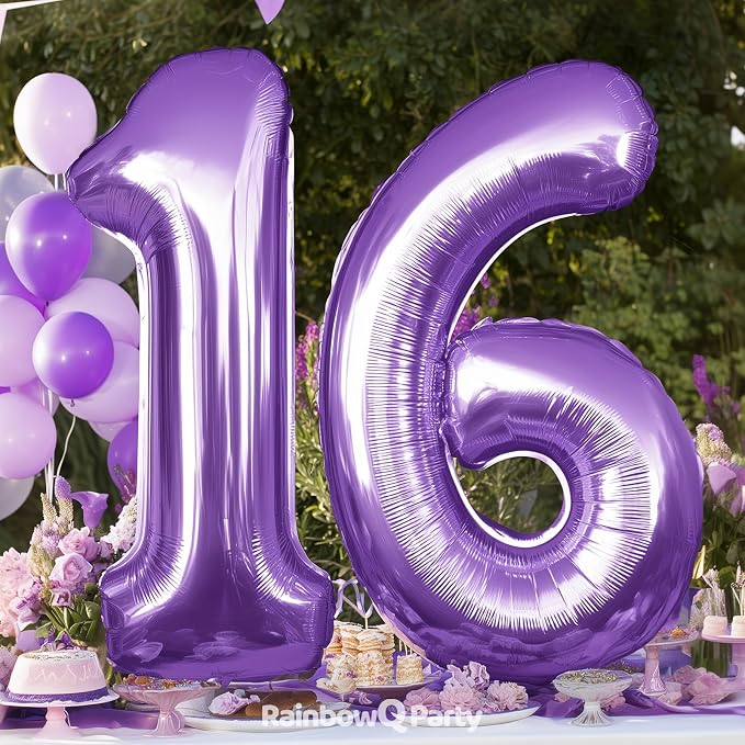 RainbowQ Purple 16 Balloon Number 40 Inch 0-40 Foil Large Balloons | Big Mylar - Image 3