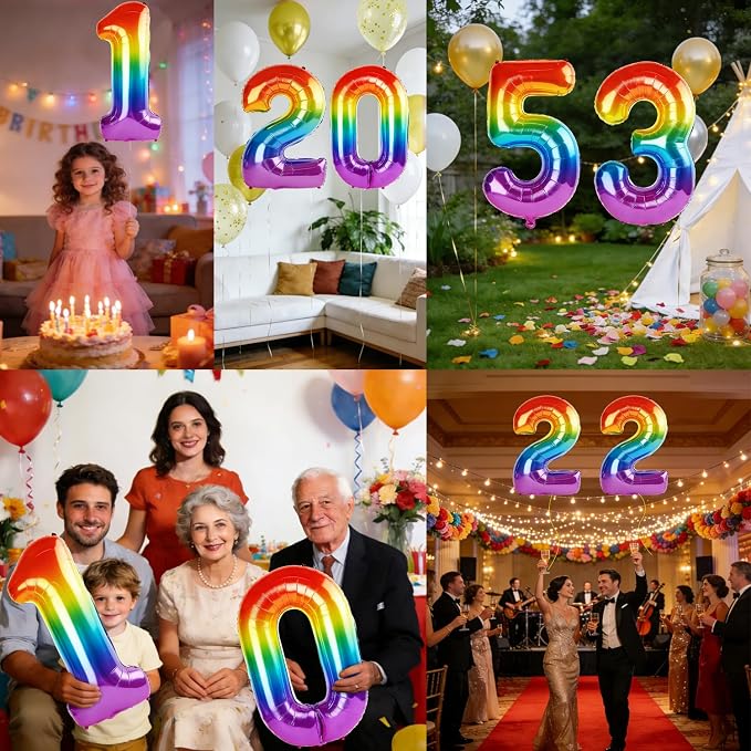 40 Inch Number 53 Balloons for 53rd Birthday Party Decorations, 0-100 Rainbow - Image 7