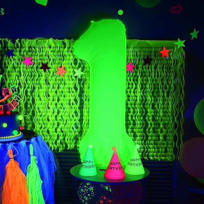 Mega-L Glow in The Dark Party Supplies, 40 Inch Yellow Number 1 Balloon | Glow - Image 2