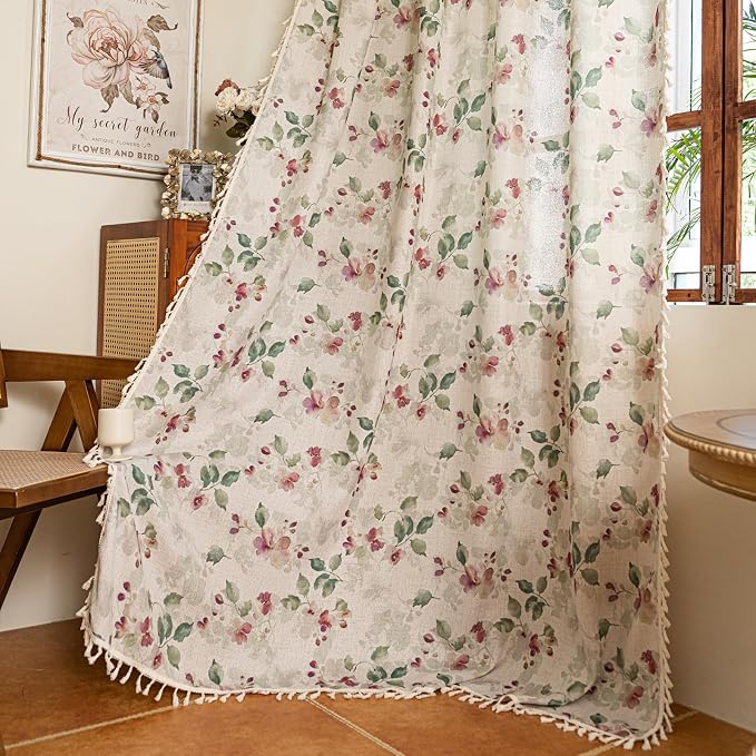ENJOYBRIDAL Floral Curtains 63 Inch Length Living Room Semi Sheer Drapes 2 - Image 6