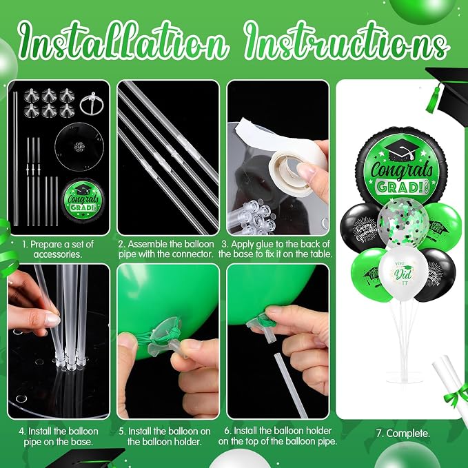 Kasyat 2 Set Green and Black 2026 Graduation Table Centerpiece Balloon Stand - Image 4