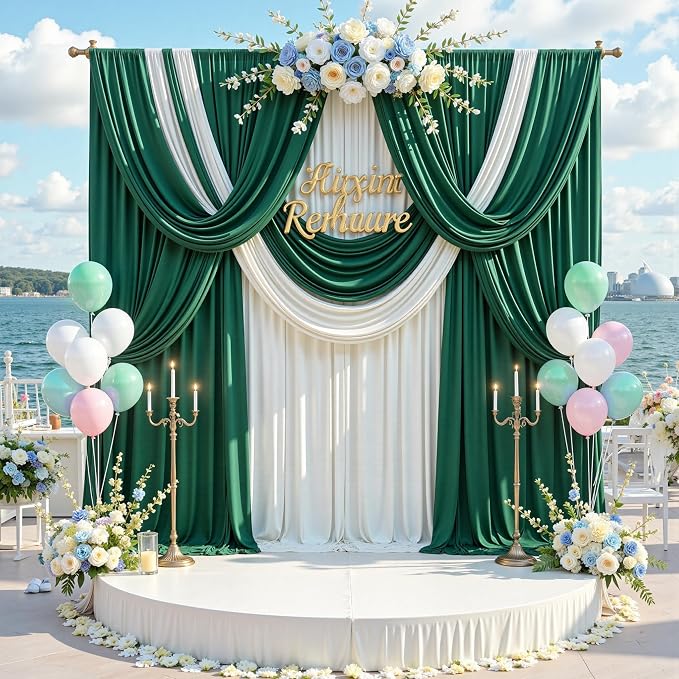 50 ft x 10 ft Wrinkle Free Hunter Green Backdrop Curtain - Image 8