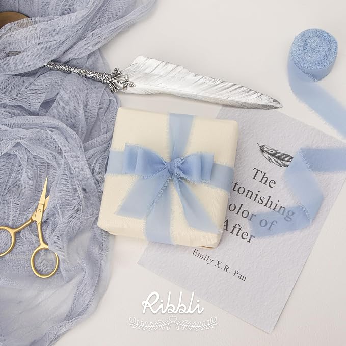 Ribbli Light Dusty Blue Ribbon 1 Inch x 3 Rolls Total 24 Yards Light Blue - Image 3