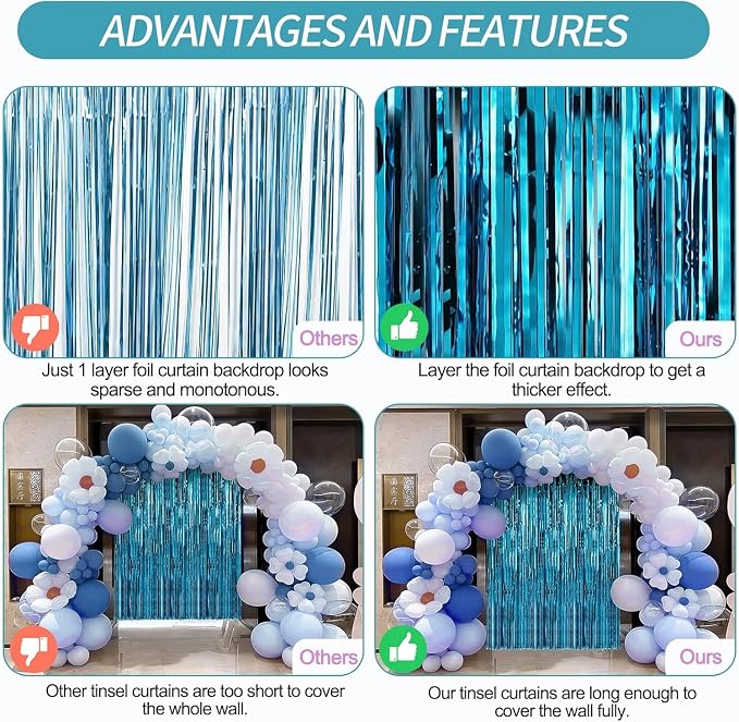 Crosize 8 Pack Blue Party Streamers Backdrop, 3.3 x 9.9 ft | Tinsel Foil Fringe - Image 4