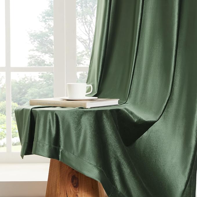 BULBUL Velvet Oilve Green Blackout Curtains 120 inch Long - Image 6
