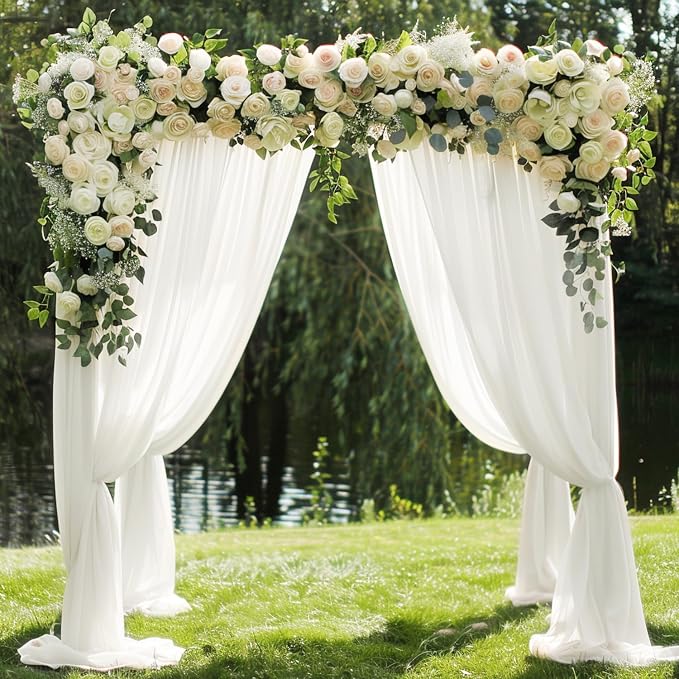 Ivory Wedding Arch Draping Fabric Backdrop Drapes Sheer 3 Panels | 28.7"x20FT - Image 3