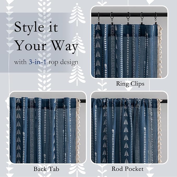 Boho Navy Blue Curtains - Image 5