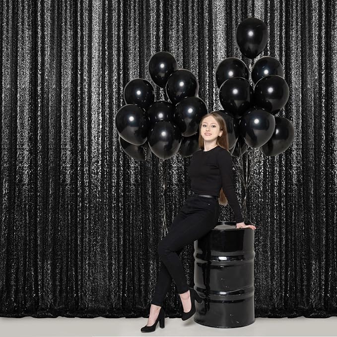2×8FT-4PCS Black Sequin Backdrop Curtains Panels, Photography Backdrop Glitter - Image 3