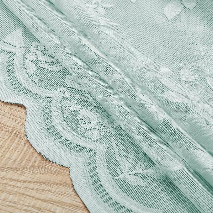 Pastel Teal Lace Curtains 96 Inches Long Aqua Floral Curtains - Image 7