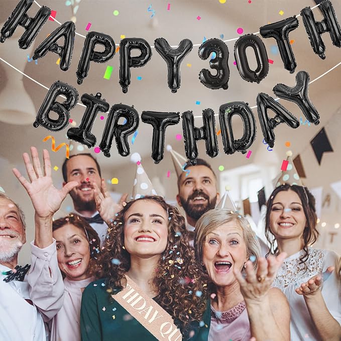 Black Happy Birthday Balloon Banner Set -16" Foil Letters Balloons | 76pcs - Image 6