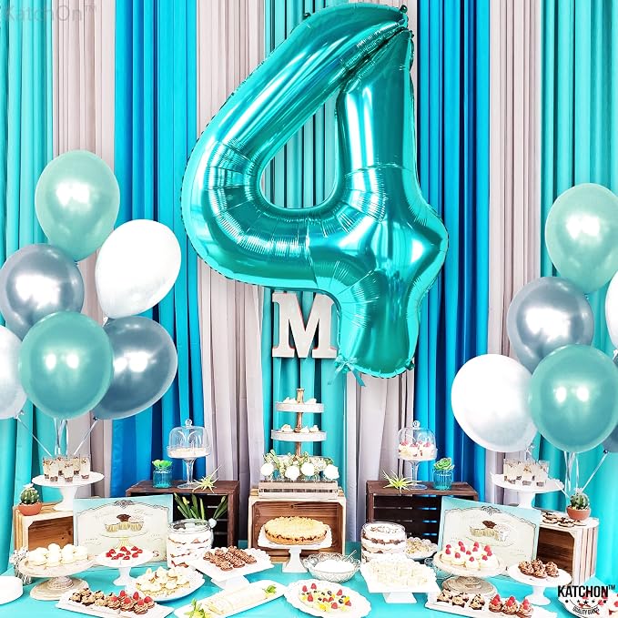 KatchOn Aqua Blue Number 4 Balloon 40 Inch | Mermaid Number 4 Balloon - Image 3