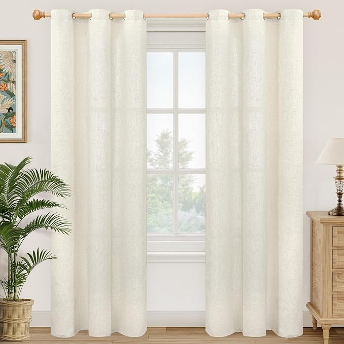YoungsTex Natural Linen Semi Sheer Curtains 84 Inch Length by YoungsTex