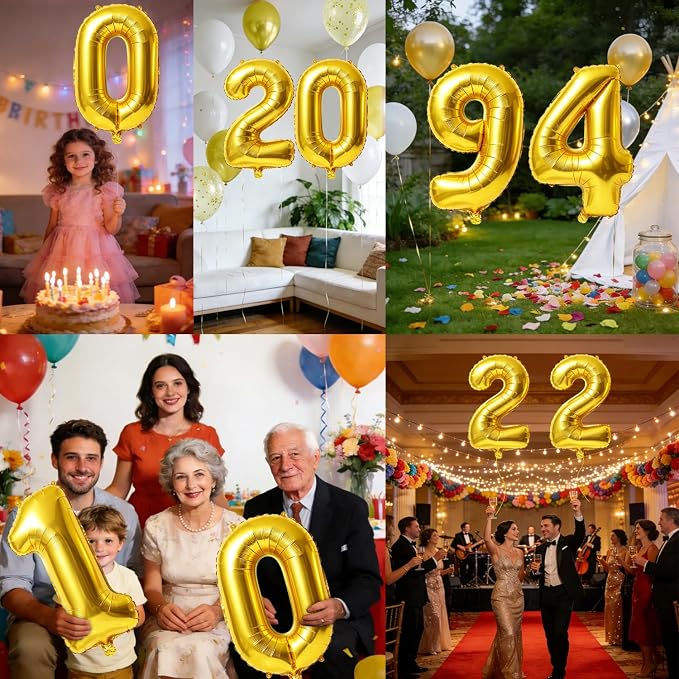 40 Inch Number 94 Balloons for 94th Birthday Party Decorations, 0-100 Gold - Image 7