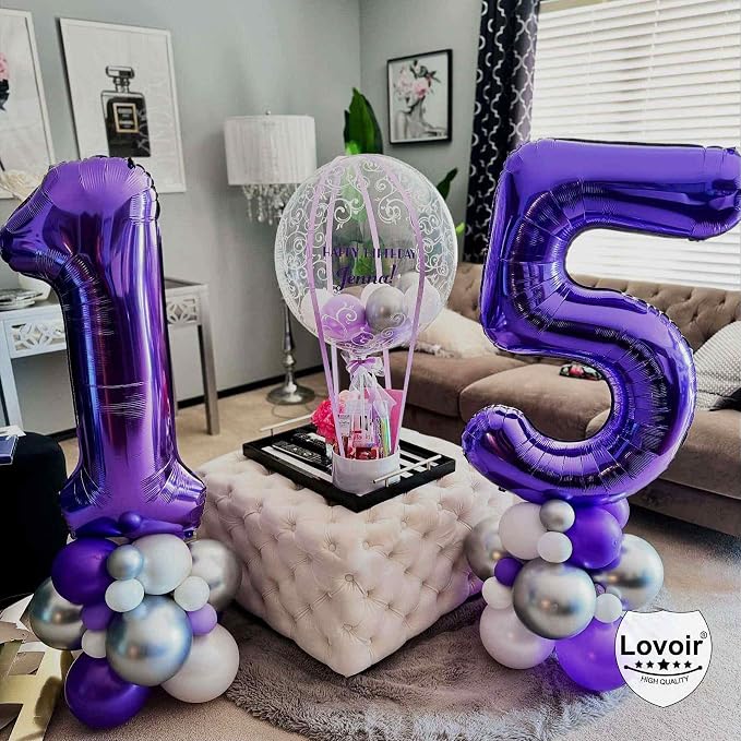Purple 17 Number Balloons, 40 Inch Giant Number 17 Balloons Foil Mylar Helium - Image 3
