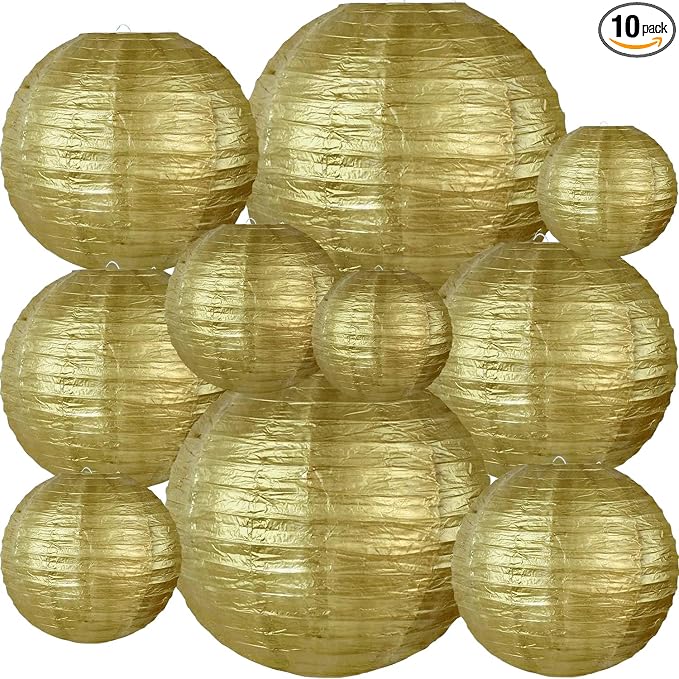 BEISHIDA Gold Paper Lanterns 10Pcs 4/6/8/10/12 Inch Round Chinese Lamp | Paper by Beishida