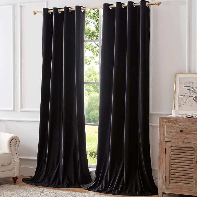 BULBUL Velvet Black Blackout Curtains 90 inch Long - Image 7