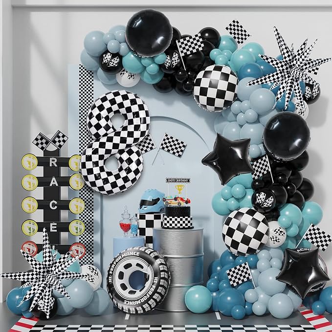 TONIFUL 8th Birthday Balloons Kit 40 Inch Checkered Number 8 Foil Balloon | - Image 6
