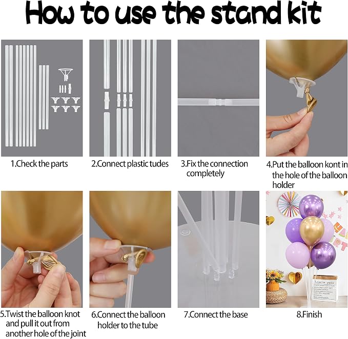 4 Sets Balloon Stands Kit for Table Purple Gold Balloons Holder Sticks - Image 9