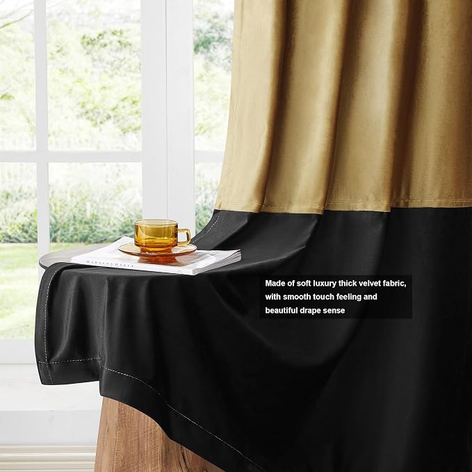 BULBUL Modern Gold Black Velvet Curtains Luxury 120 inch - Image 5