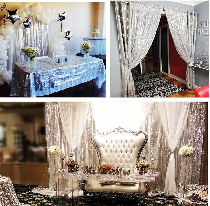 Poise3EHome 5FT x 7FT Silver Sequin Photography Backdrop Curtain - Image 7