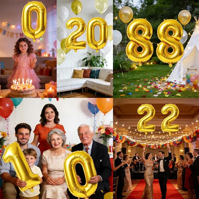 40 Inch Number 88 Balloons for 88th Birthday Party Decorations, 0-100 Gold - Image 7