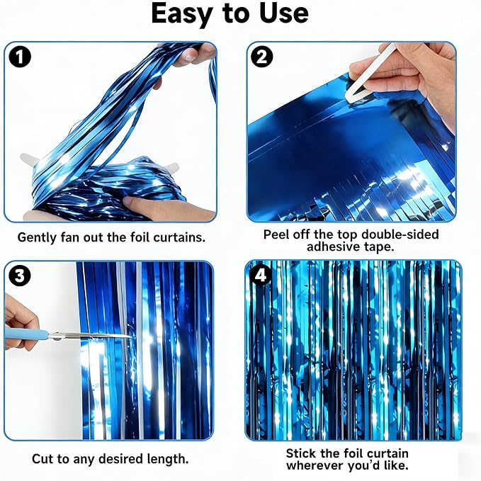 jijAcraft Metallic Blue Tinsel Foil Fringe Curtain, 3 Pack 3.2x6.5 Feet Party - Image 3