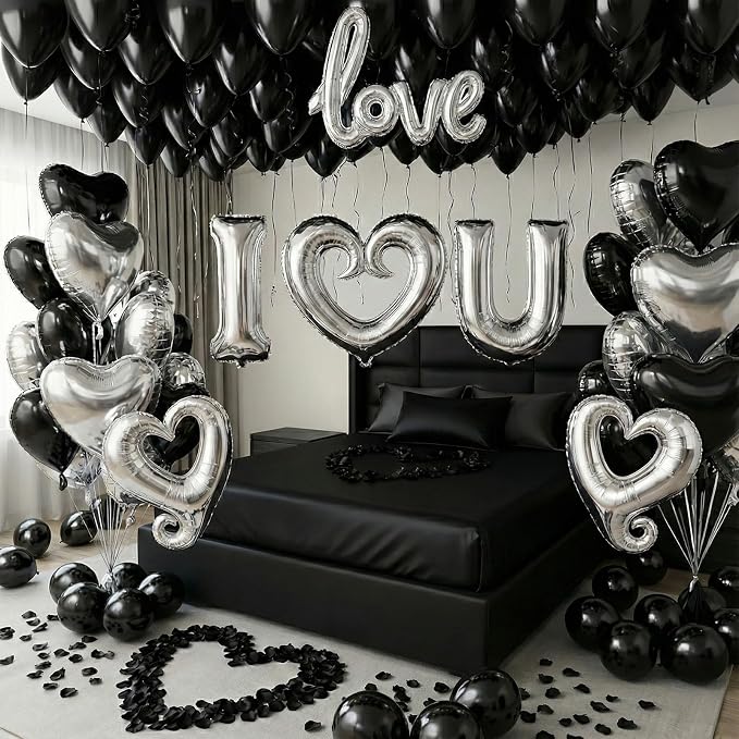 I Love You Balloons for Him/Her Balloons black Sliver romantic balloon kit by KozeeBalloons%E2%80%94%E2%80%94ColorMatters