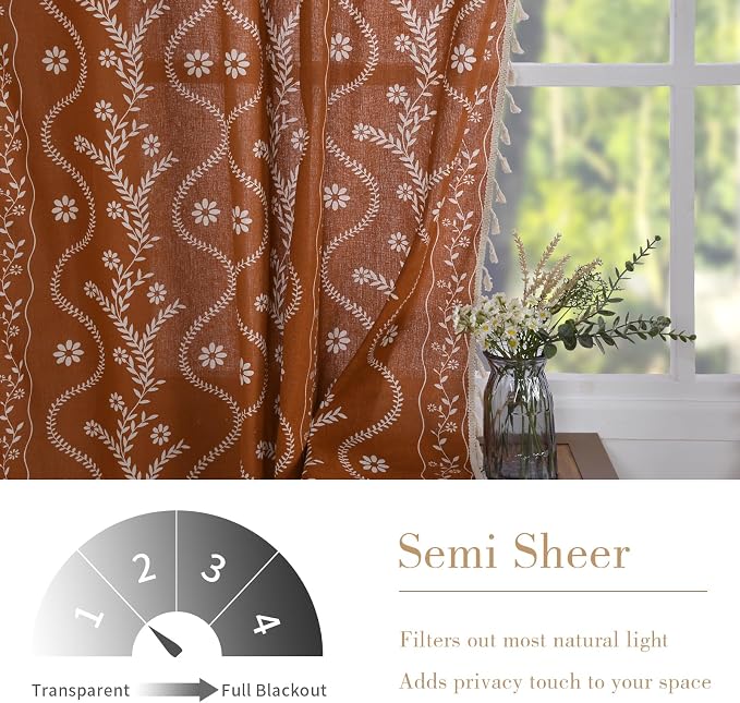 Schweek Boho Curtains for Living Room 72 Inches Long 2 Panels Terracotta | - Image 3
