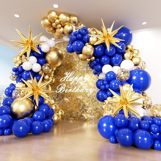 Royal Blue and Gold Balloon Arch Garland Kit 153pcs by PTGOLUO