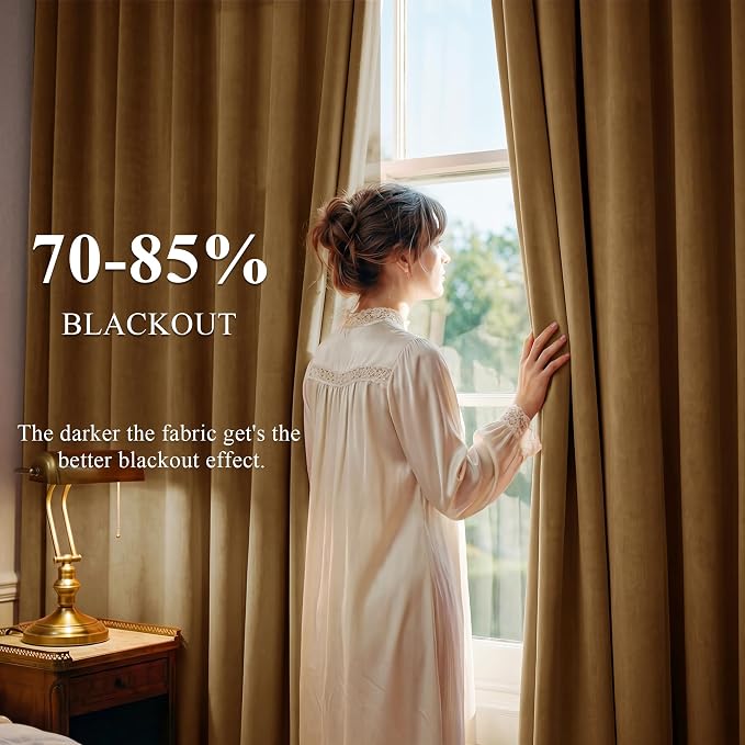 Gold Brown Velvet Curtains for Living Room Boho, 2 Panels | 300GSM Soft Velvet - Image 3